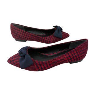 Brooks Brothers Ballet Flats Womens 7 Red Blue Tweed Bow Classic Acadamia Luxury